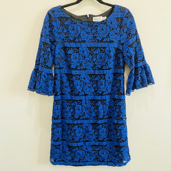 Eliza J. Blue Lace Overlay Floral Shift Dress Size 12 EUC Career Party - Picture 1 of 9